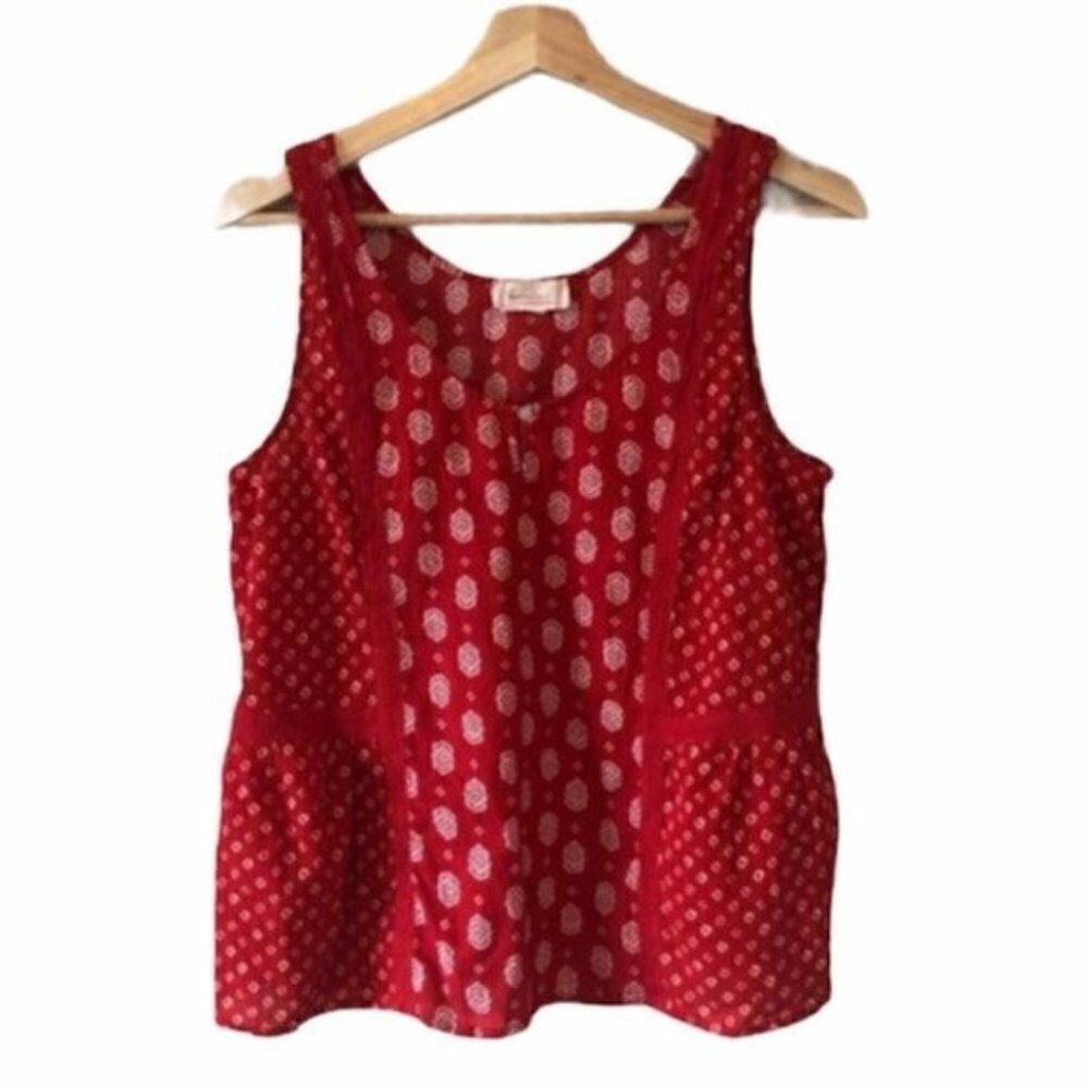Two By Vince Camuto Red White Printed Peplum‎ Tank Top M
